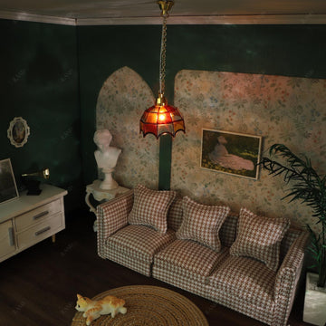 iLAND Dollhouse Accessories of Dollhouse Light Mosaic Lattice Ceiling Light w/Plug, Vintage Mini Lamp Miini House Lighting Décor Fits 1/12 Scale