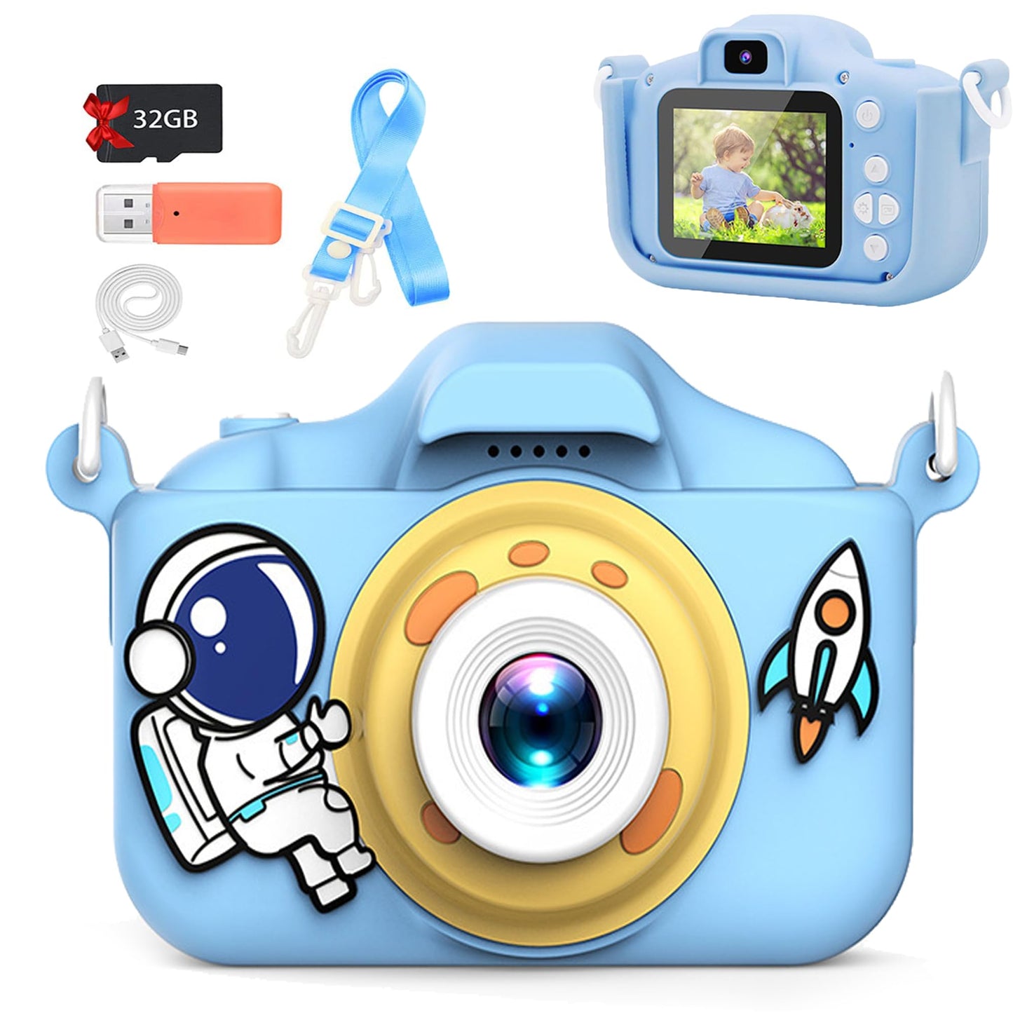 Kids Camera Toys Toddler Digital Camera for Boys Girls, Selfie 1080P HD Video Camera for 3 4 5 6 7 8 9 Year Old Boys Girls with 32GB TF Card,Kids