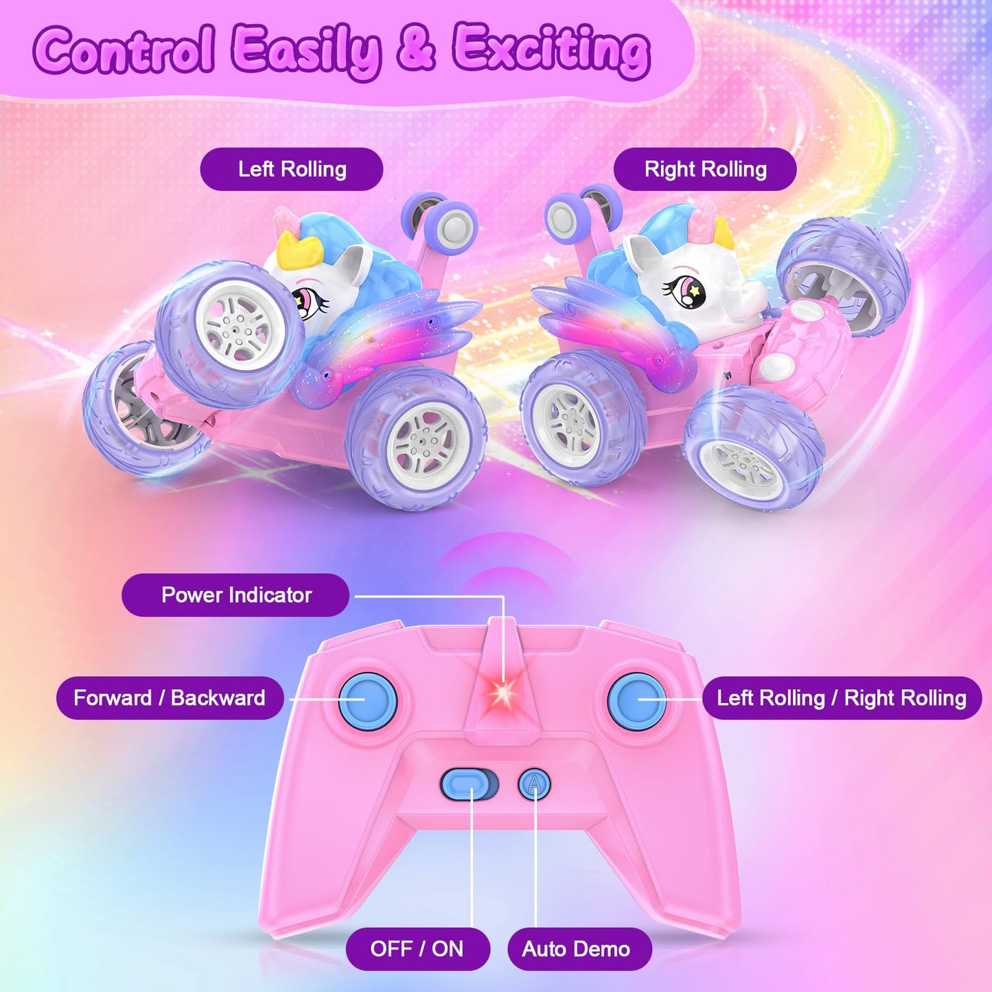 Unicorn Remote Control Car for Girls 3 4 5 6 7 8 Years Old, Birthday Gift