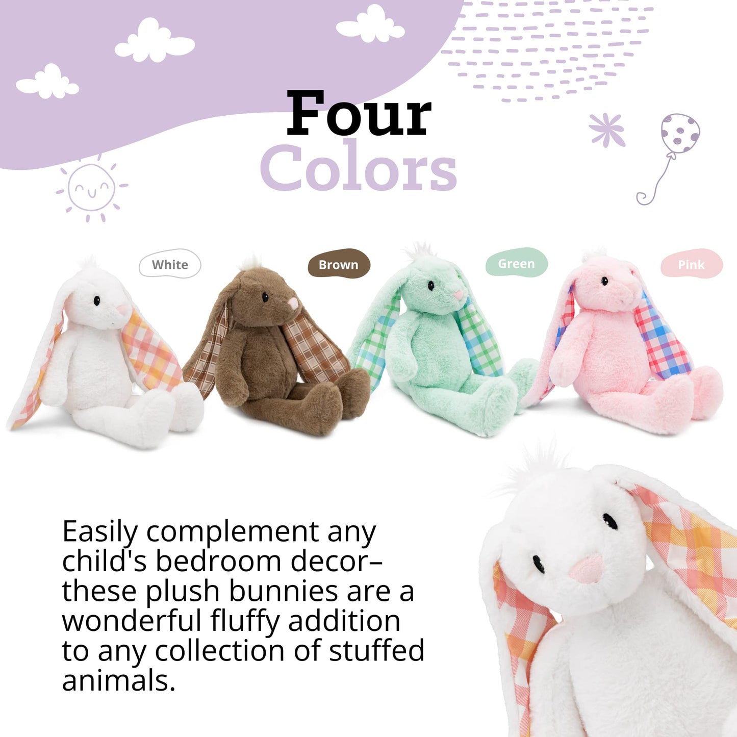 Plushible Easter Bunny Stuffed Animal, 18" (Snow White) - Plush, Soft Embroidered Stuffed Bunny Toy for Kids, Newborns, Boys & Girls, Cuddly