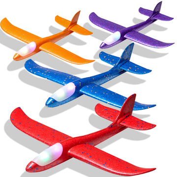 4 Pack LED Light Airplane Toys,17.5" Large Throwing Foam Plane,2 Flight Mode Glider Plane,Foam Airplane Flying Toys for Kids,Outdoor Sport Game