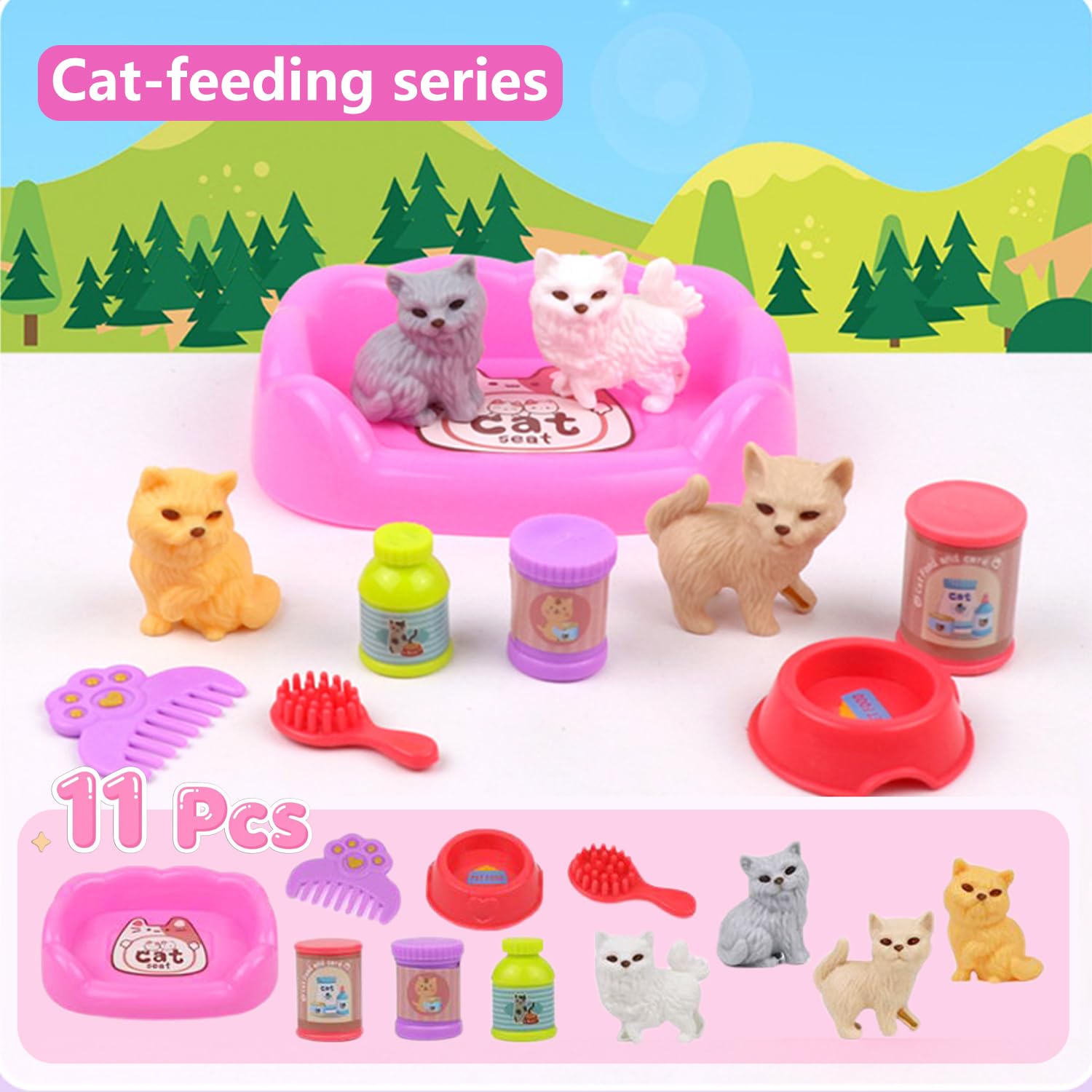 45Pcs Pet Pretend Play Toy Dollhouse Playset Accessories,Cat Puppy Dog Hamster Realistic Animals Tiny Mini Figures Furniture,Vet Care Center Preschool