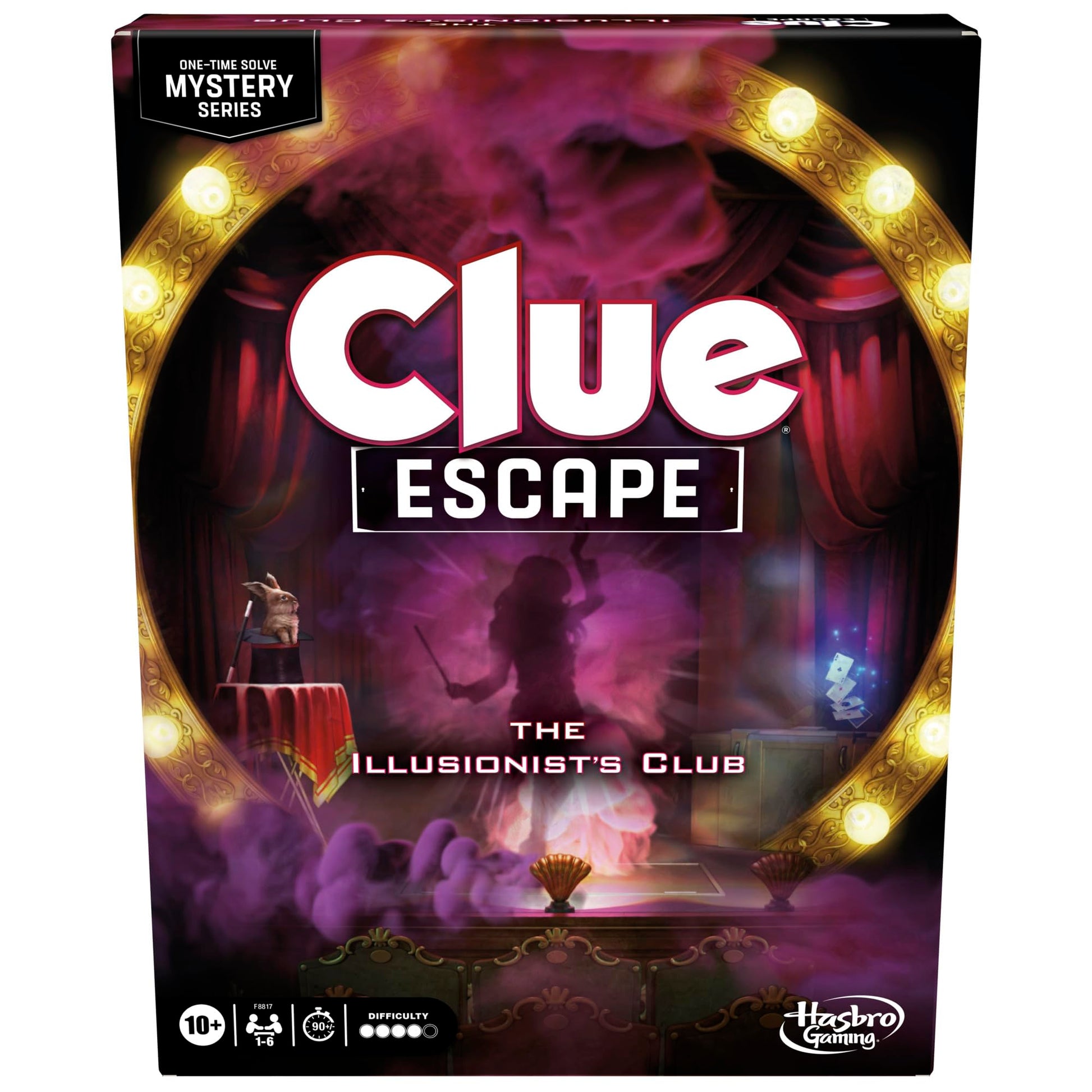 Clue Escape: The Illusionist’s Club Board Game | Escape Room Family Game | 1-Time Solve Mystery | Ages 10+ | 1-6 Players | Difficulty 4 | 90-120 Mins
