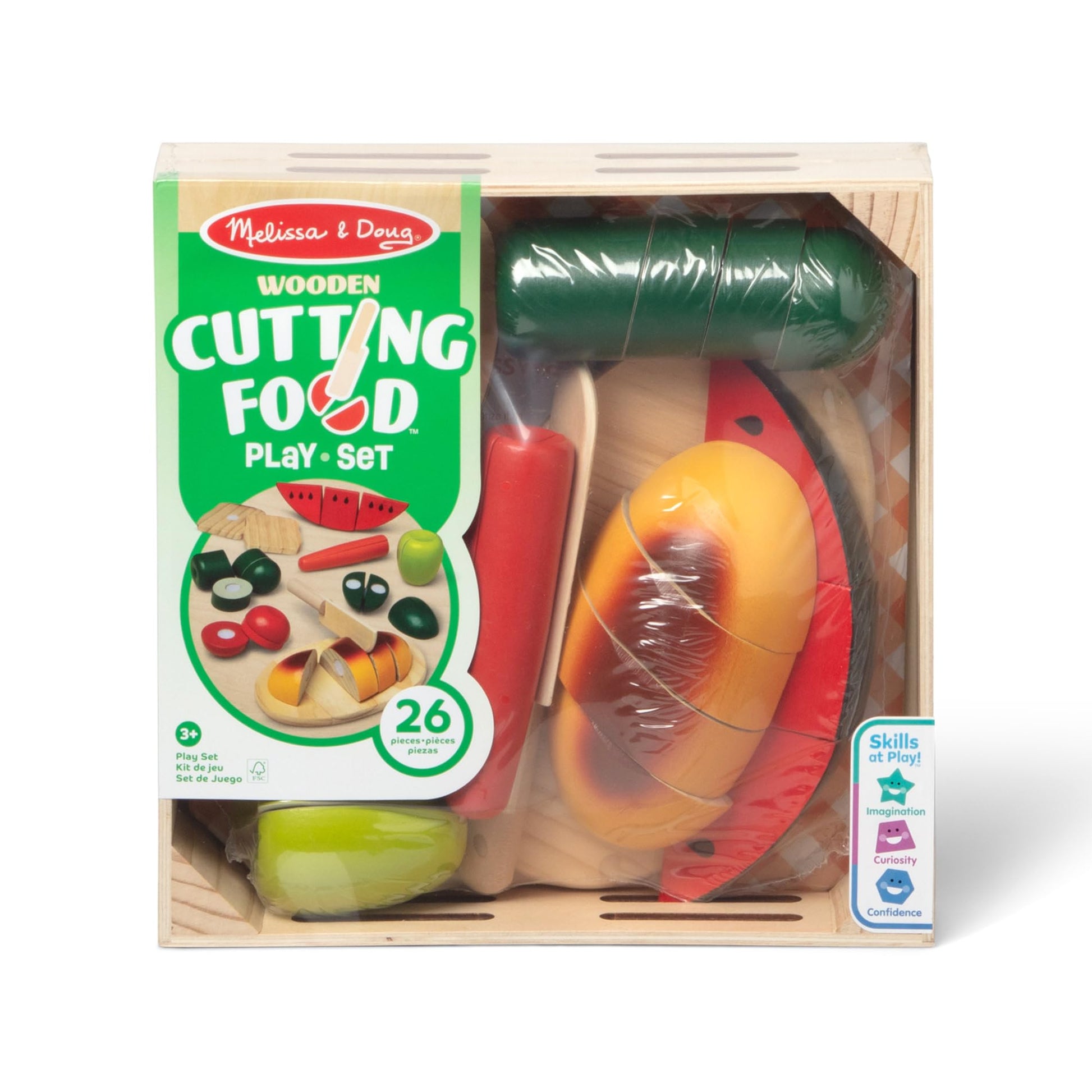 Melissa & Doug Cutting Food - Play Food Set With 25+ Hand-Painted Wooden Pieces, Knife, and Cutting Board