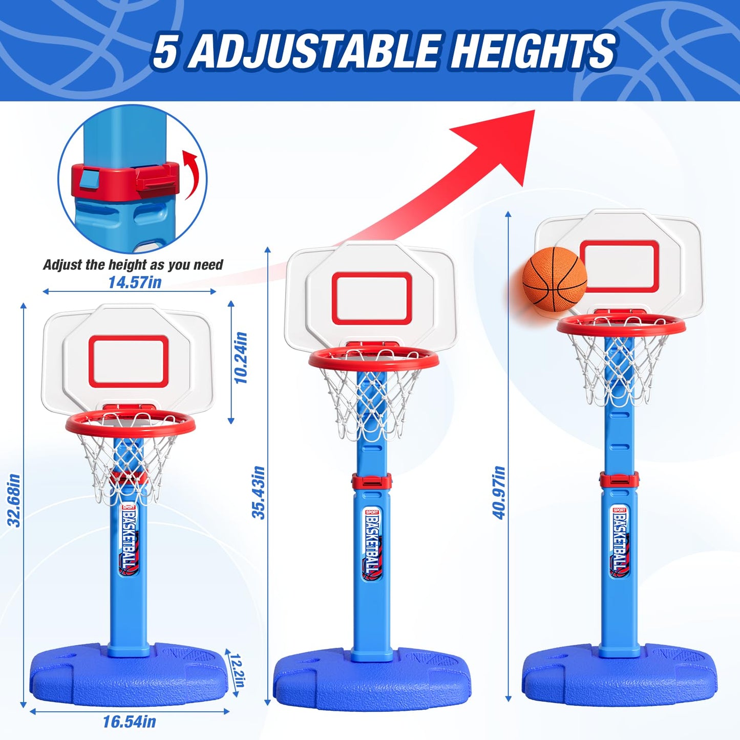 HYES Kids Basketball Hoop Indoor, Adjustable Height