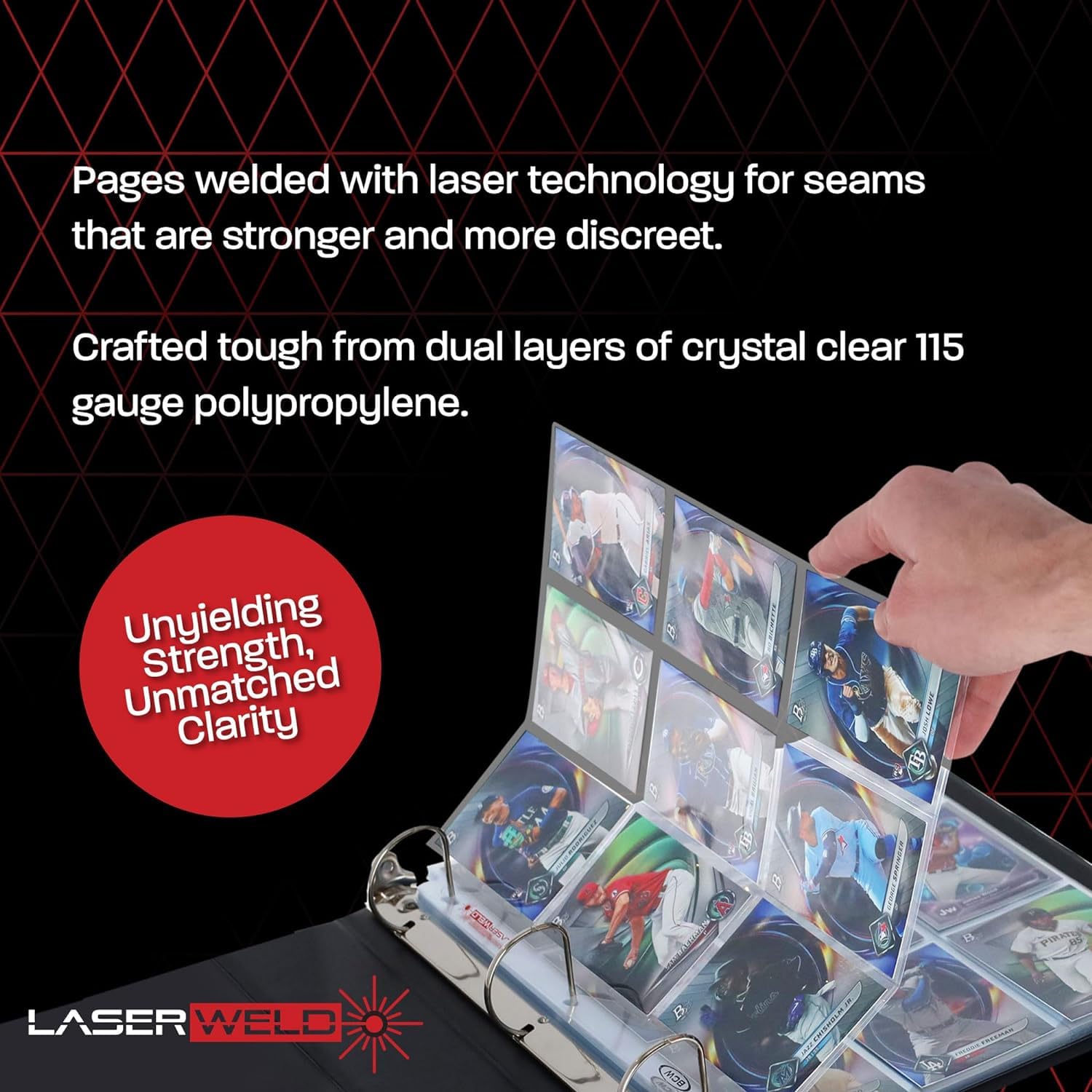 BCW LaserWeld 9 Pocket Pages - 100 Page Pack | Glass-Like Clear Flat Lay | Premium Ultra Flat and Clear Pocket Pages for Cards | Trading Card Binder