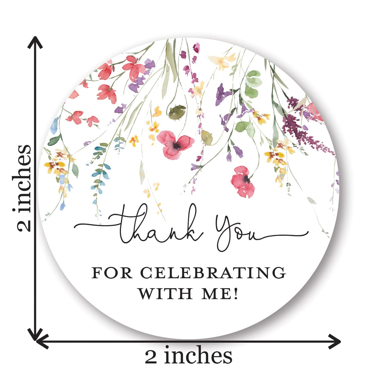 2"" Round Watercolor Wildflowers Thank You Favor Stickers - Set of 40
