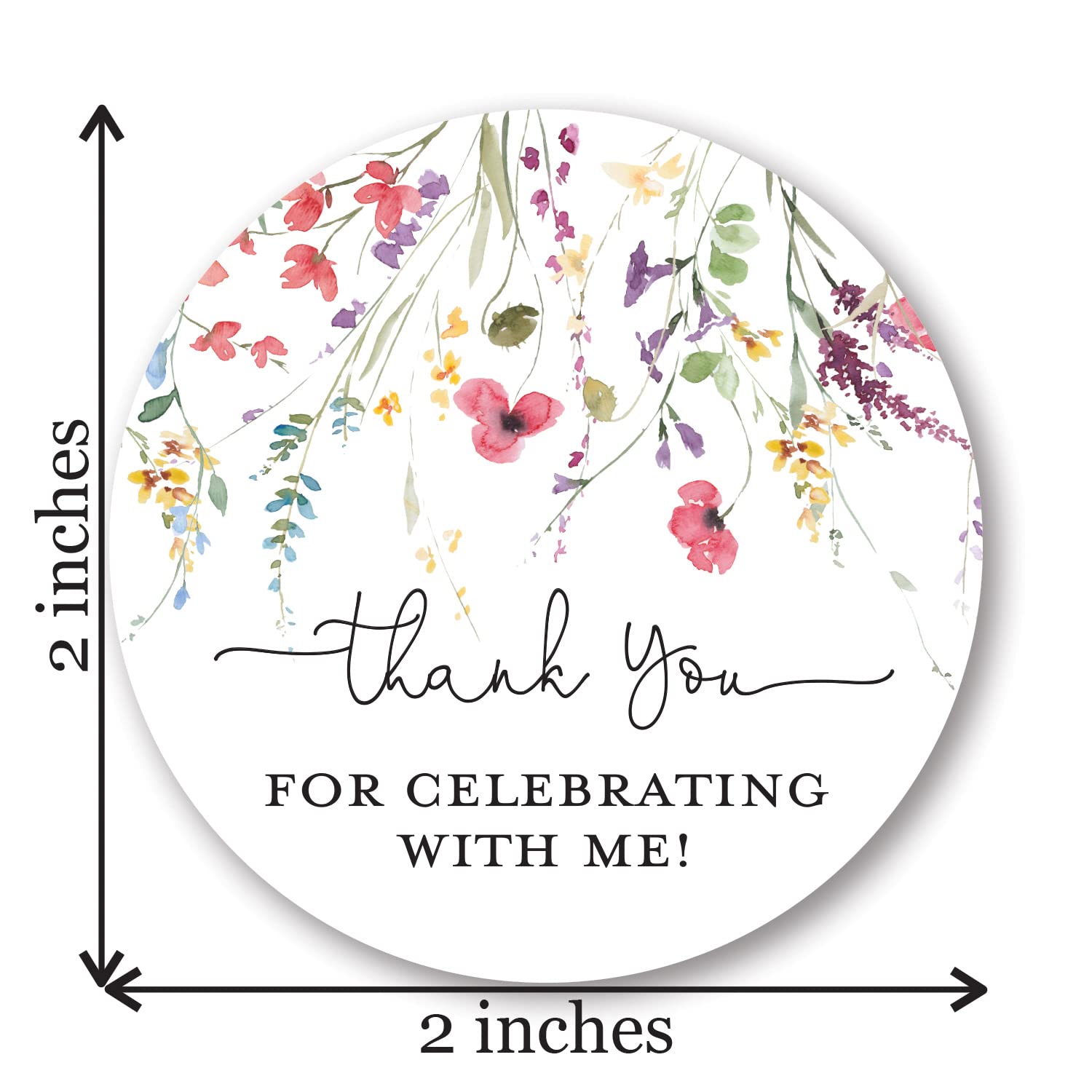 2"" Round Watercolor Wildflowers Thank You Favor Stickers - Set of 40