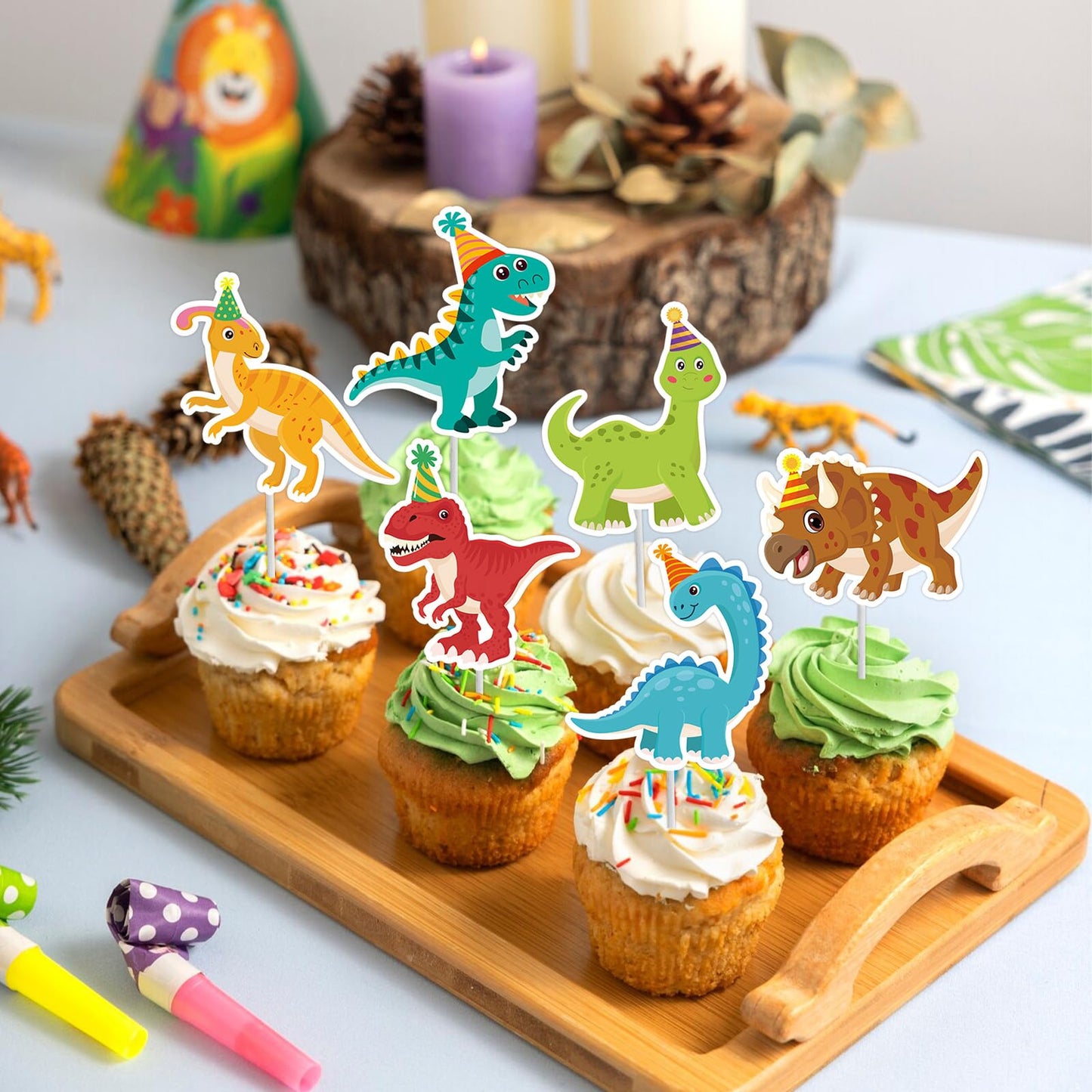 40Pcs Dinosaur Cupcake Toppers, Cute Tyrannosaurus Rex Triceratops Cupcake Picks Dinosaur Cake Topper Picks for Kids Birthday Baby Shower Dino Party