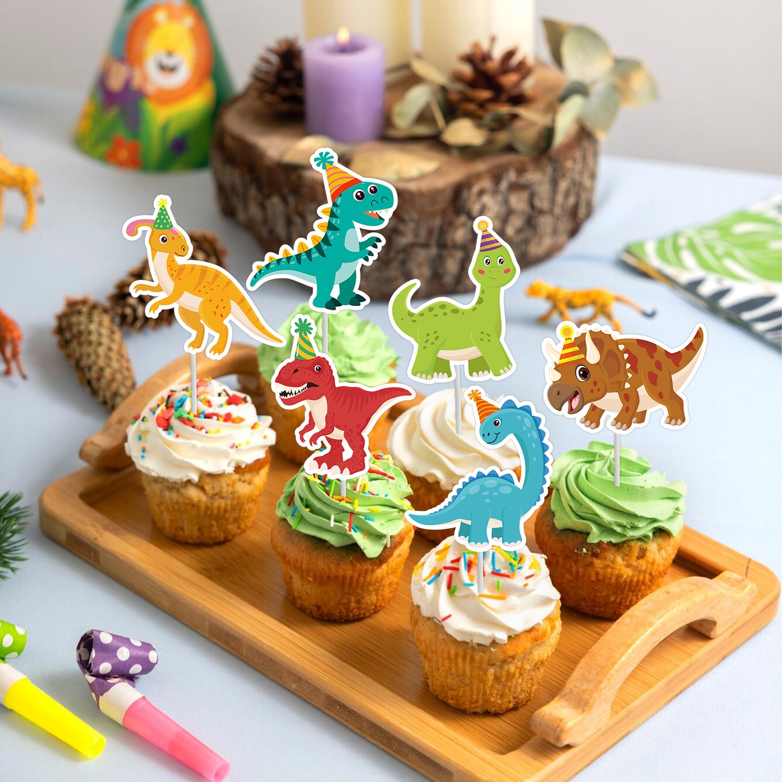 40Pcs Dinosaur Cupcake Toppers, Cute Tyrannosaurus Rex Triceratops Cupcake Picks Dinosaur Cake Topper Picks for Kids Birthday Baby Shower Dino Party