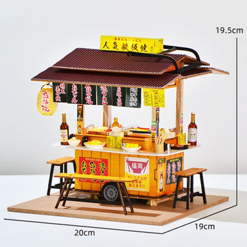 DIY Diorama Teppanyaki Shop Dollhouse Model, Japanese Street Food Cart Model Set, Miniature Ramen Shop Display, with Detailed Food Accessories, Home