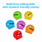 hand2mind Rainbow Geared Mini Learning Clock Set of 6, Analog Teaching Clocks for Kids, Movable Hands, Telling Time Math Manipulatives, Classroom