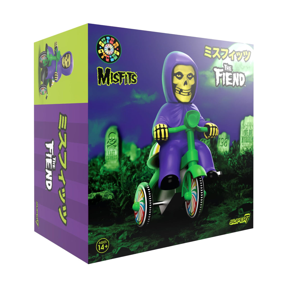 Super7 Super Cycles Misfits Fiend Purple with Wind-Up Green Trike - 5" Misfits Action Figure Toy - Classic Music Collectibles and Retro Toys
