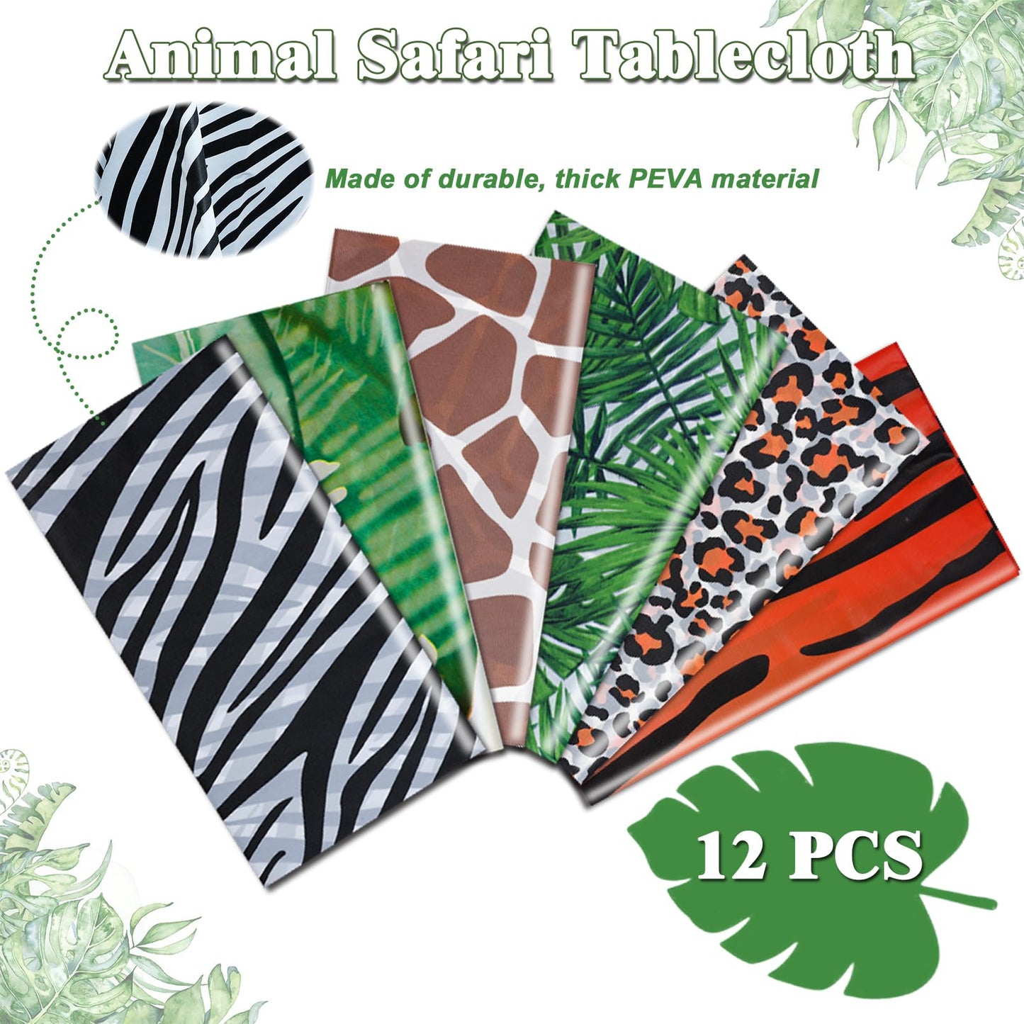 PUREZON Animal Safari Tablecloth, 12 Pack, 54 x 108 Inch, 6 Styles
