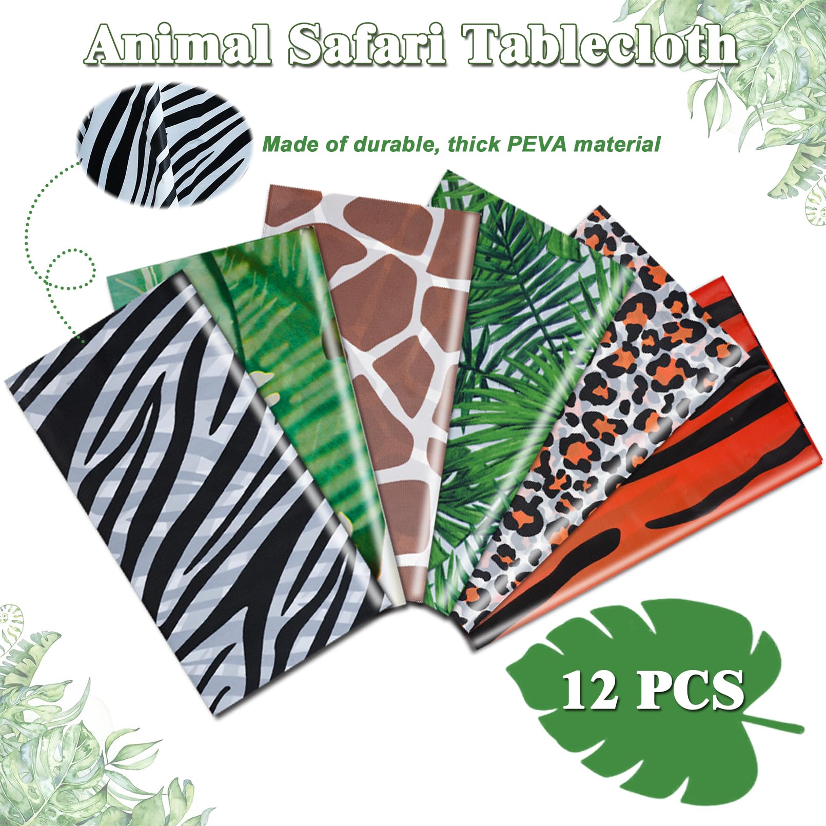 PUREZON Animal Safari Tablecloth, 12 Pack, 54 x 108 Inch, 6 Styles