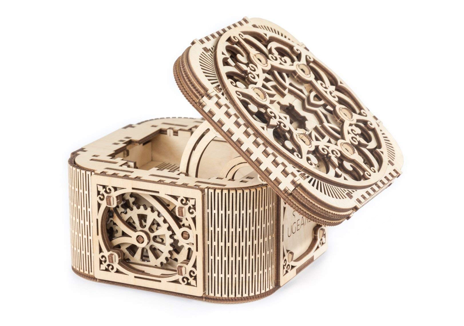 UGEARS Treasure Box w/Key (Secret Hidden Puzzle) 3D Wooden Puzzles for Adults - Wooden Model Kits for Adults Mechanical Models Difficult Puzzle Box