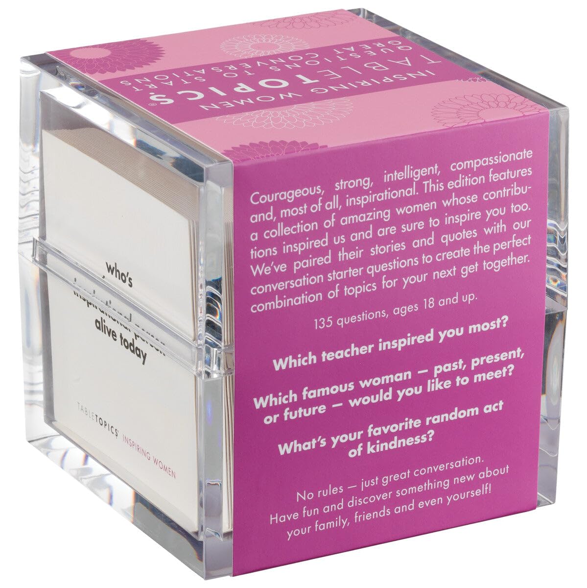 TableTopics Inspiring Women Question Card Game - 135 Conversation Starter Cards with Inspirational Quotes and Prompts for Discussions About Female