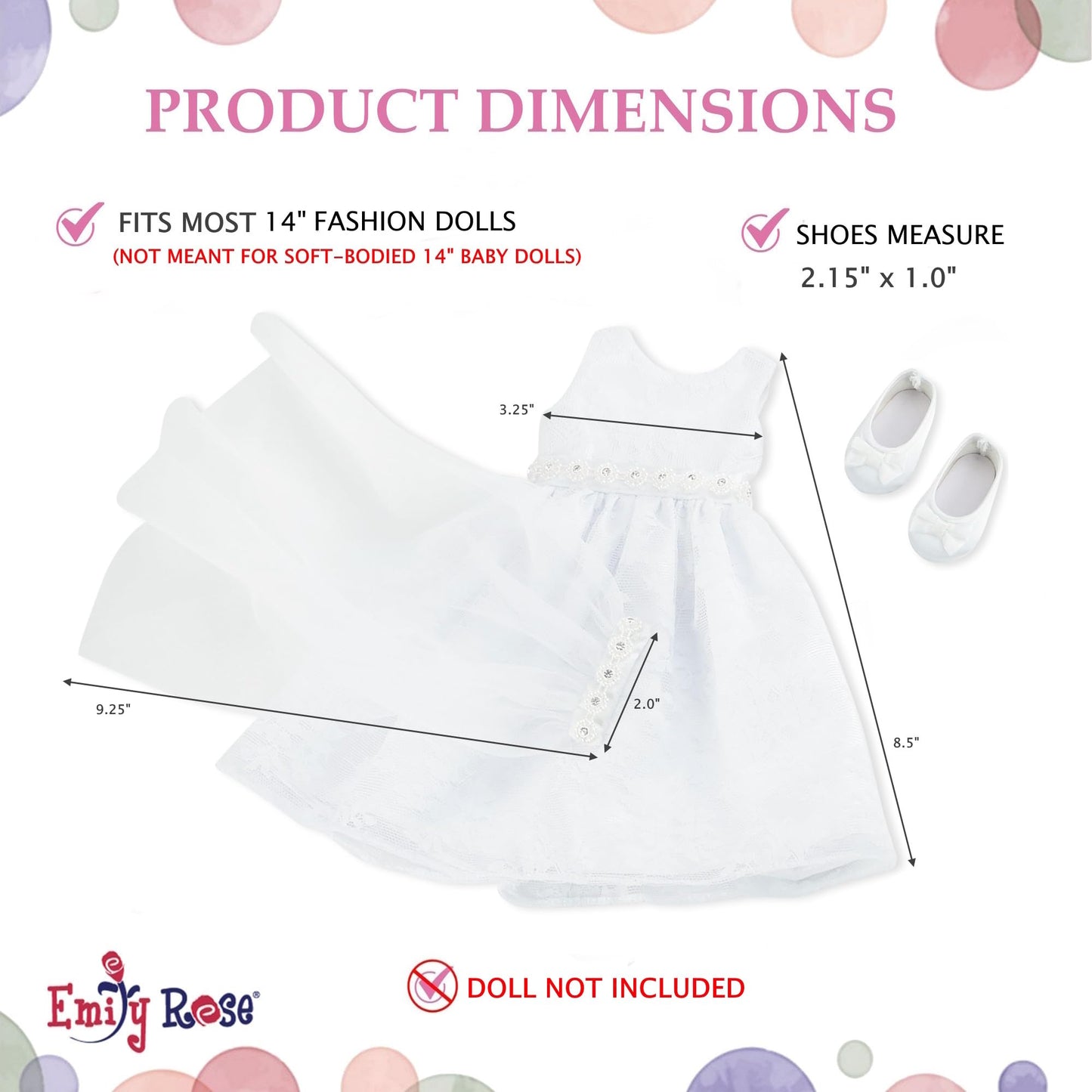 Emily Rose 14" Doll Bridal First Communion Dress 3-PC Outfit - White Lace Gown, Veil & Shoes | Glitter Girls & Wellie Wishers Compatible | USA Brand