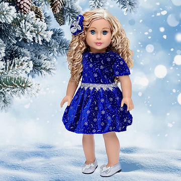 18 inch Doll Clothes - Midnight Blue - 3 Piece Outfit - Dark Blue Sparkling Holiday Dress with Matching Silver Shoes and Headpiece - Clothes Fits