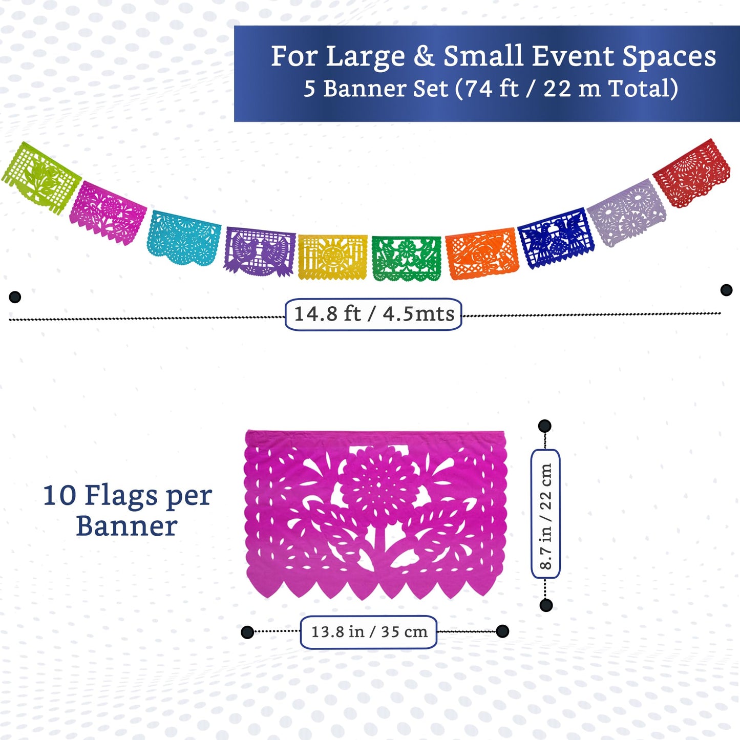 Papel Picado Banner 5-pk - Mexican Party Banners - Fiesta Party Decorations