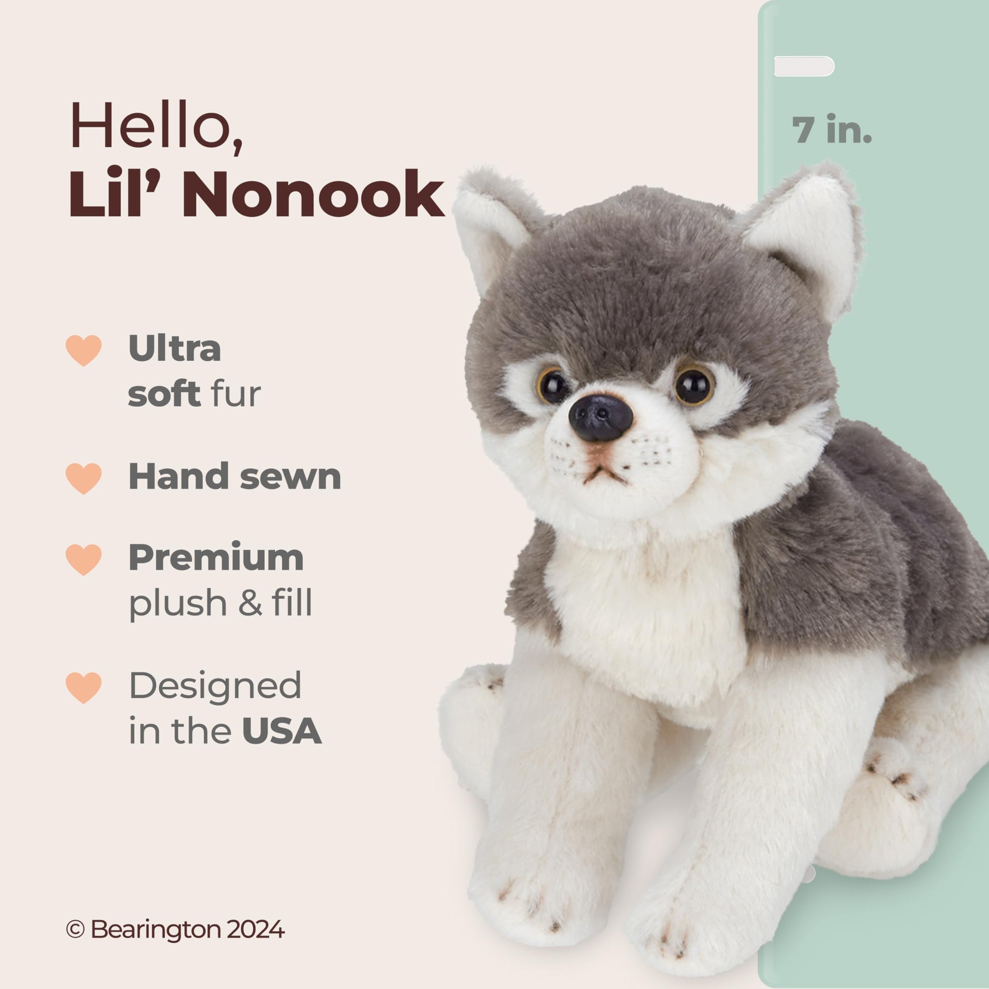 Bearington Lil' Nanook Wolf Stuffed Animal - 7" Soft, Cuddly, and Realistic Wolf Plush Toy with Floppy Body - Adorable Lifelike Wolves Stuffie Gift