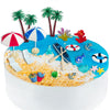 21 Pieces Beach Cake Toppers Hawaiian Chair Boat Palm Tree Umbrella Dollhouse Decoration Miniature Ornament Kits Set for Swimming Pool Summer Beach