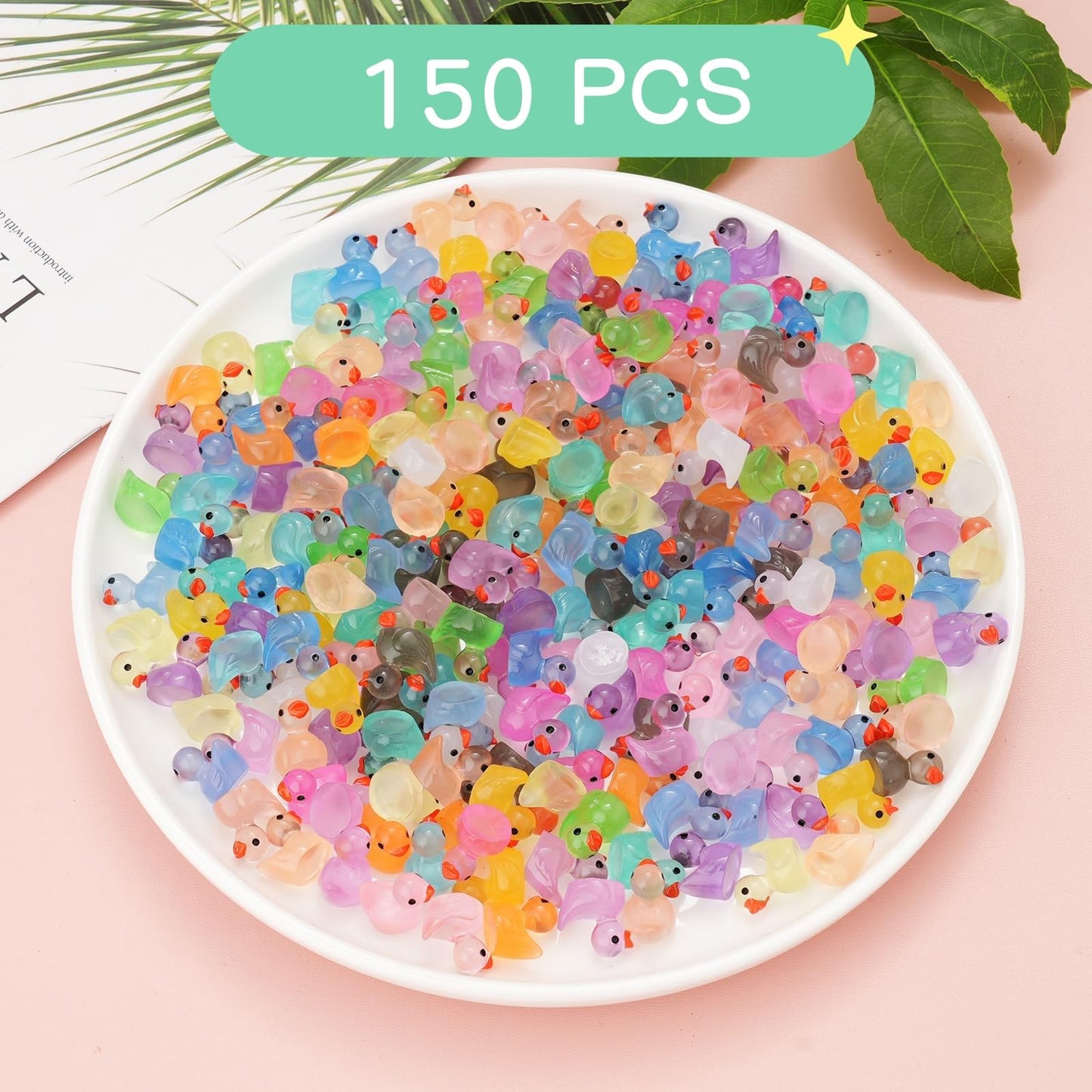 YUSHINDI 150 Pcs Mini Resin Ducks Figurines, Glow-in-the-Dark Miniatures for Fairy Gardens, Terrariums, Micro Landscapes & DIY Decorative Crafts