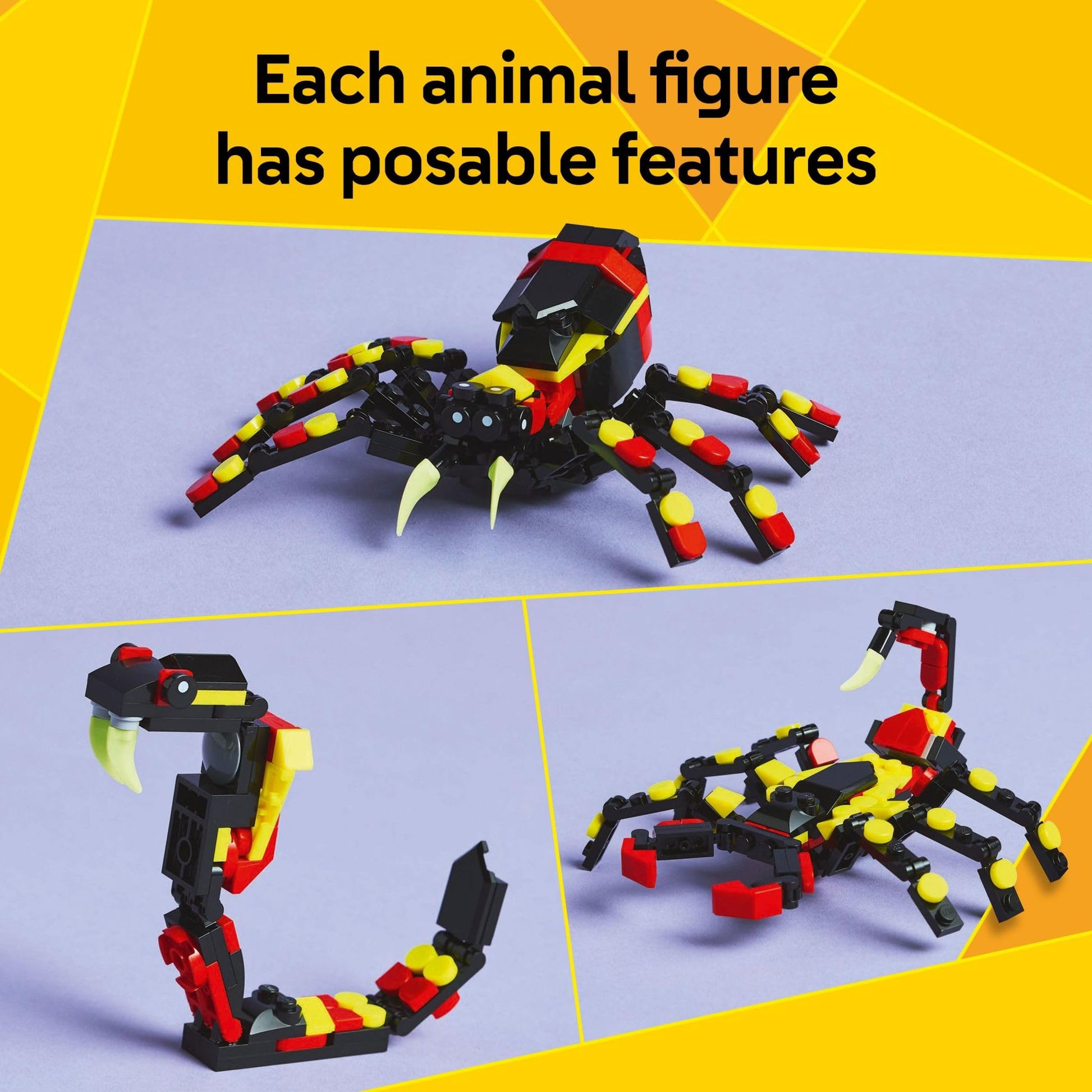 LEGO Creator 3 in 1 Wild Animals Surprising Spider Toy - Building Toy with 3 Build Options, Spider, Scorpion, or Snake - Animal Figures for Kids, Boys