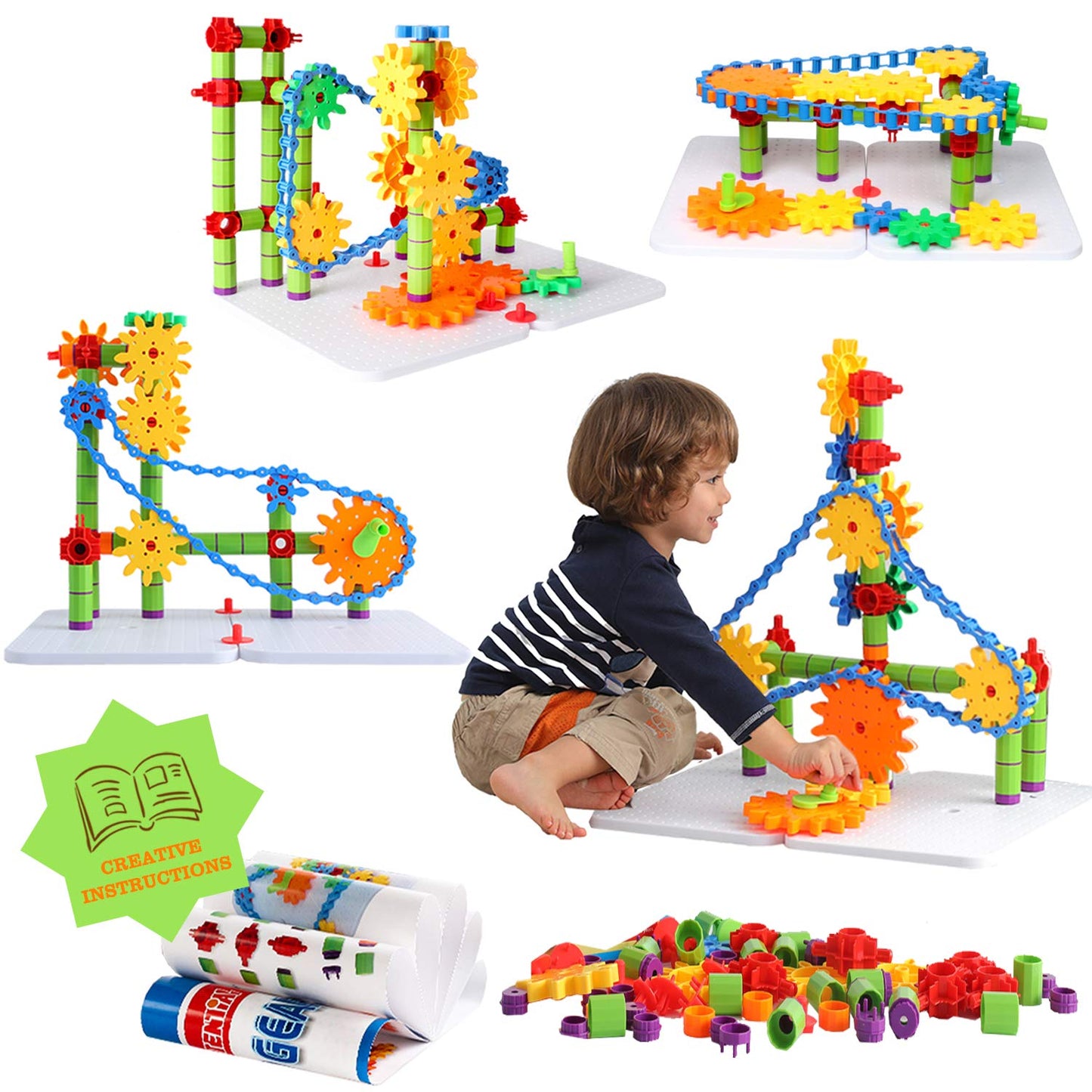 ZOZOPLAY STEM Learning Toy - 170 PCS Creative Engineering Gears & Construction Building Blocks, Kids Gears Toy Educational Set for Boys and Girls Ages