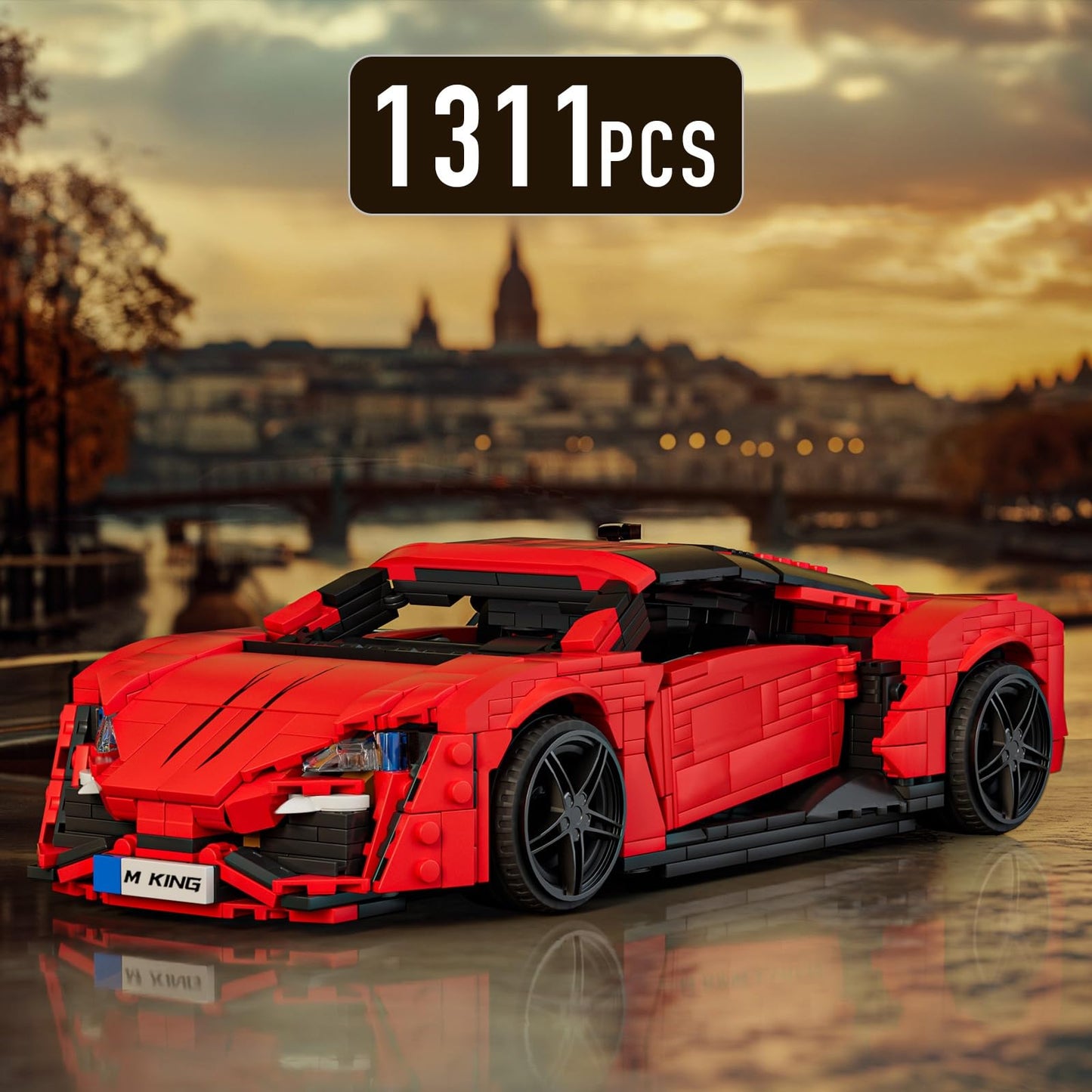 Mould King Car Building Set, 1:12 Scale Red Sports Vehicle, 1311 Pcs