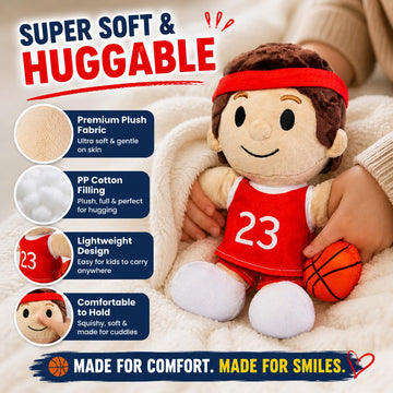 Olivia Martini Basketball Plush Toy for Kids, 10 Inch Soft Stuffed Basketball Player Doll, Cute Sports Plushie for Boys & Girls, Basketball Gift