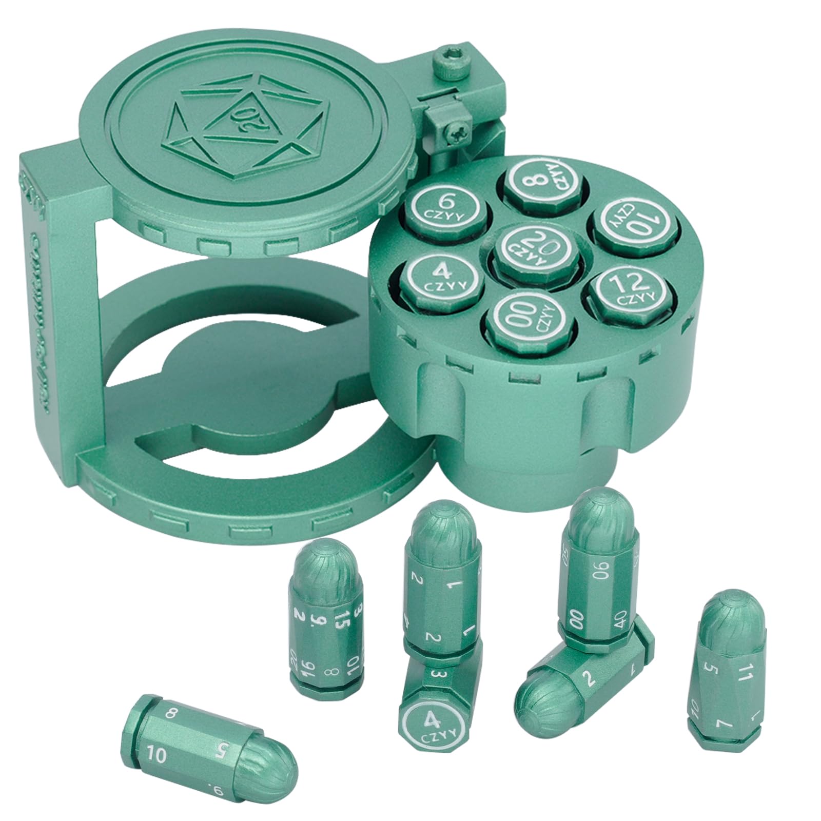 CZYY Metal Polyhedral Bullet Dice Set with Spinning Revolver Cylinder Case