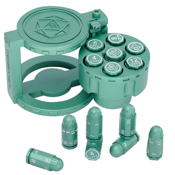 CZYY Metal Polyhedral Bullet Dice Set with Spinning Revolver Cylinder Case