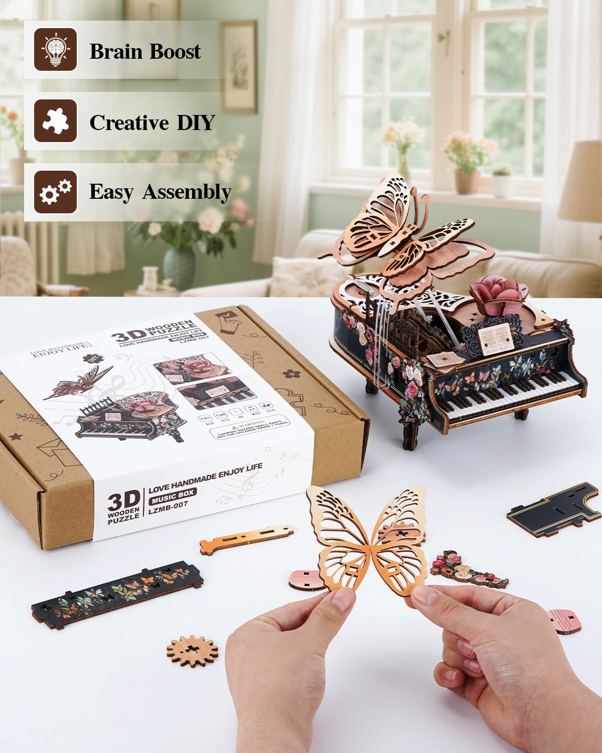Rnfinewow 3D Puzzles for Adults, 3D Piano Puzzle Model Kit, Wooden Piano Puzzles for Adults Home Desk Decor DIY Crafts Wooden Music Box Puzzle Gifts