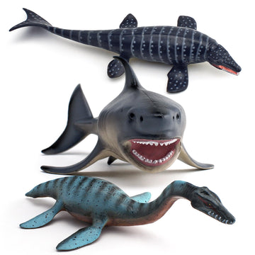 Large Replica of Mosasaurus 10 Inch 3PCS Prehistoric Sea Creatures Toys for Kids Gift Shark Figure Ocean Life Collection Sea Animals for Toddler Boys