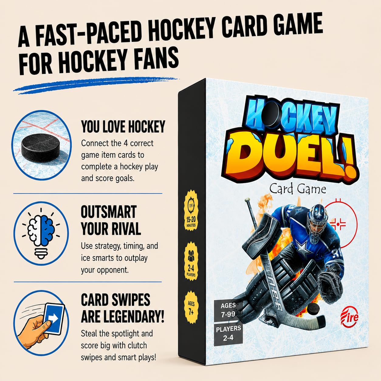 Hockey DUELl! Card Game - Fast-Paced Puzzle & Strategy Game for Kids, Teens & Adults | 2-4 Players or Team Play | Ages 7+ | Youth Ice Hockey