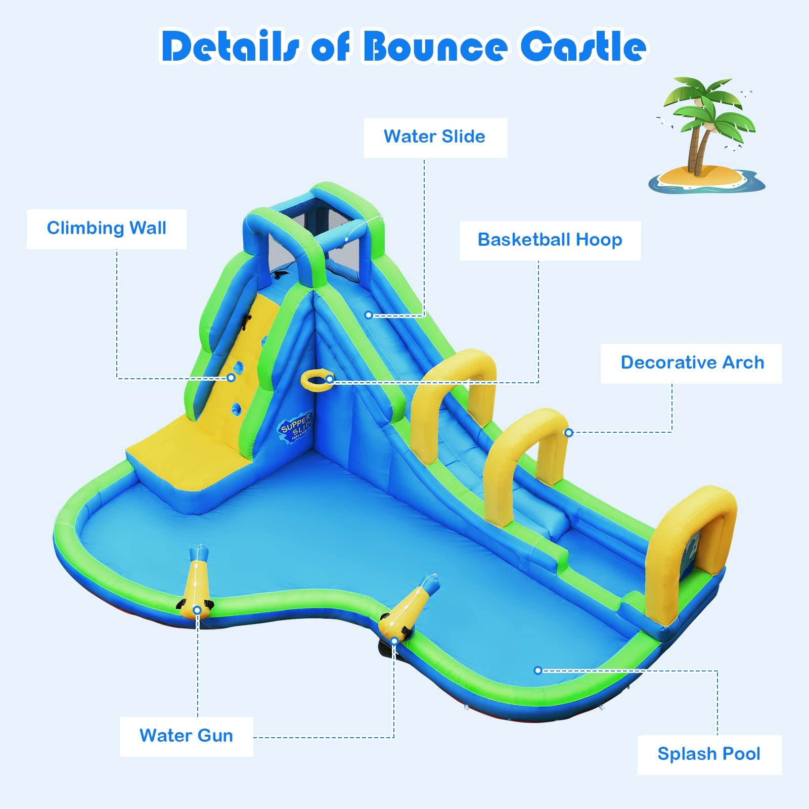 KOTEK Inflatable Water Slide for Kids Backyard Fun, with 750W Blower