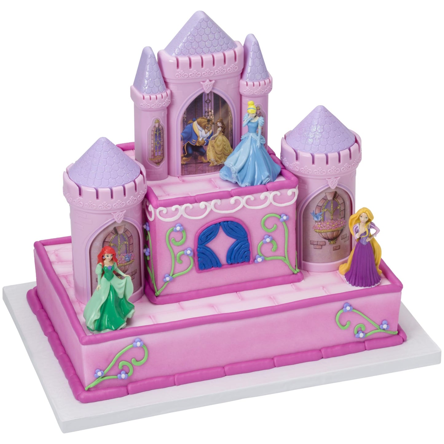 DecoSet® Disney Princess Happily Ever After Birthday Cake Topper, 6-Piece Cake Decorations, Includes Castle with Moveable Turrets, Cinderella, Ariel