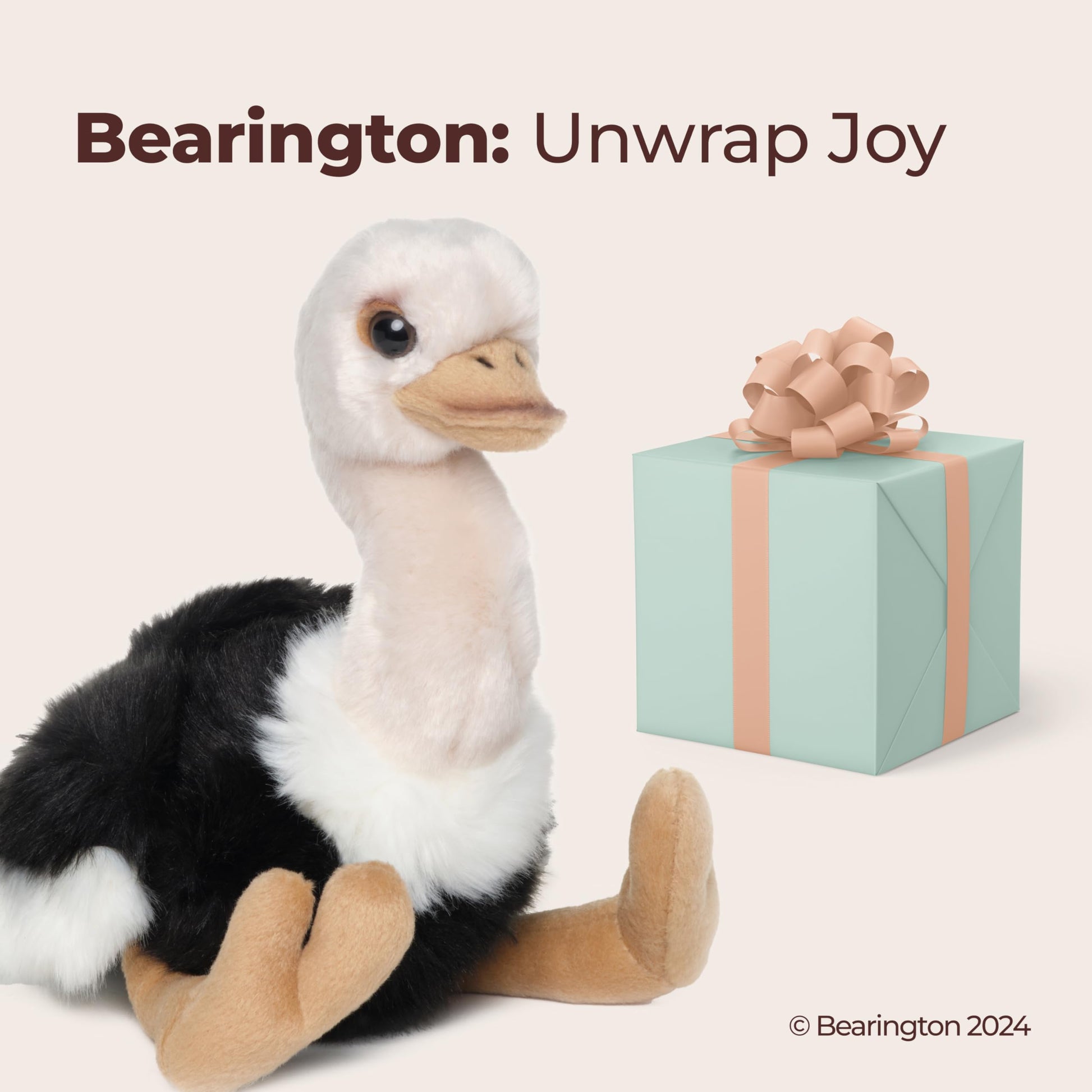 Bearington Ollie Ostrich Stuffed Animal - 9" Realistic Toy Ostrich Plush with Soft Fur, Floppy Body and Lifelike Details - Adorable Zoo Plushies