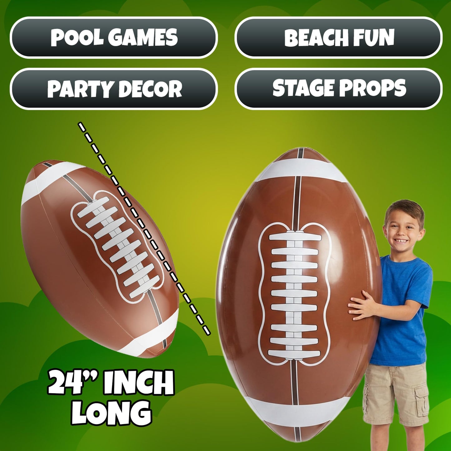 24-Inch Giant Inflatable Footballs - Blow Up Ball Party Decoration - 3 Pack