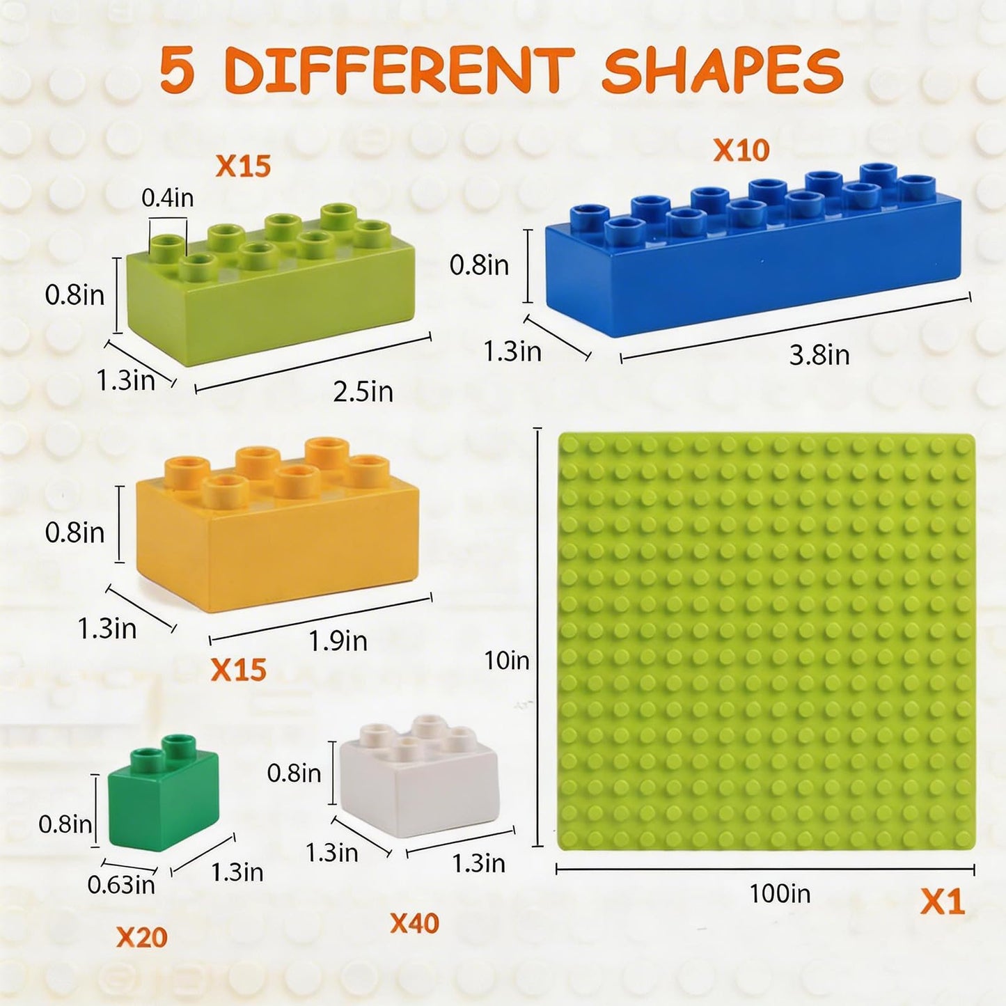 Building Blocks Set for Kids with Baseplate Big Building Bricks 101Pcs Classic Bulk Sensory Toy for Kids Toddlers Boys Girls 15 Random Colors Birthday