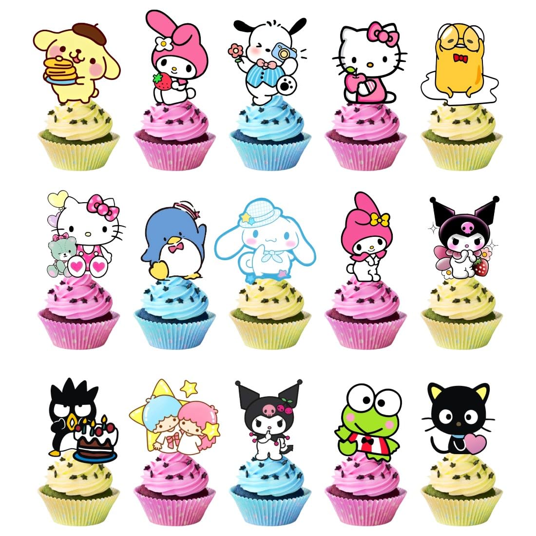 30pcs K Cake Decorations with 30pcs Cupcake Toppers Party Supplies for Kids Birthday Decorations