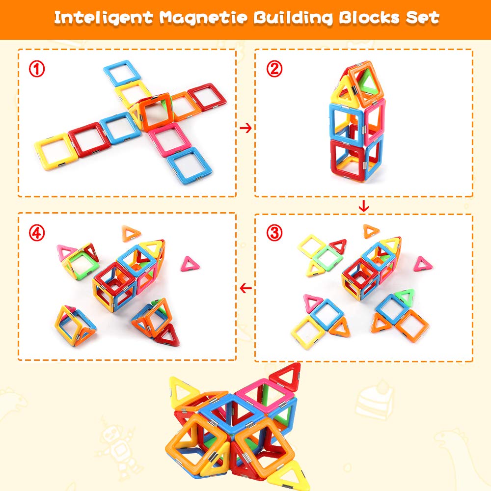 Coodoo Upgraded Magnetic Blocks Tough Tiles STEM Toys for 3+ Year Old Boys and Girls Learning by Playing Games for Toddlers Kids, Compatible