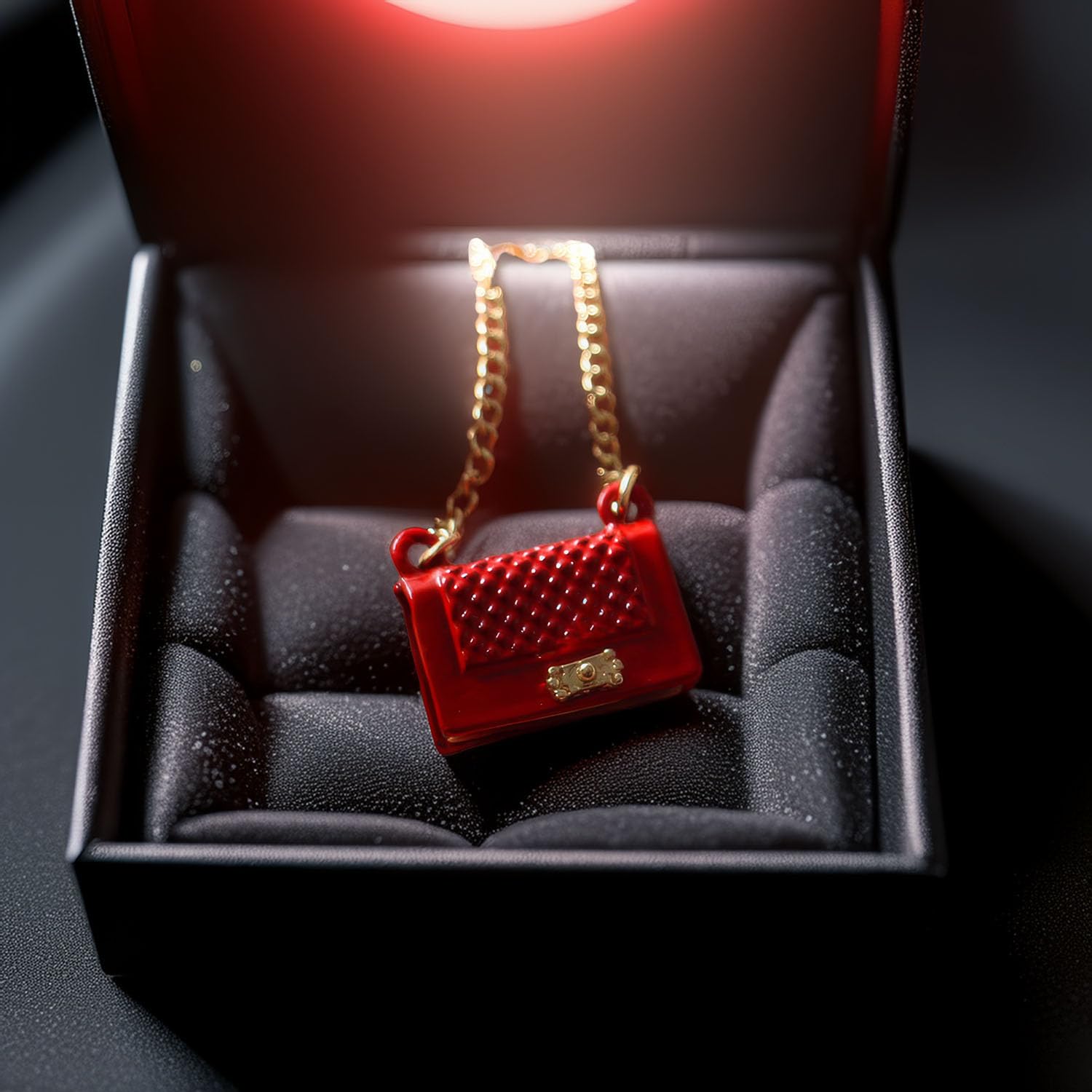 Miniature Red Quilted Handbag for 1:12 & 1:6 Scale Dollhouse, Classic Fashion Purse with Gold Chain, Realistic Diorama Accessory for Adult Collectors