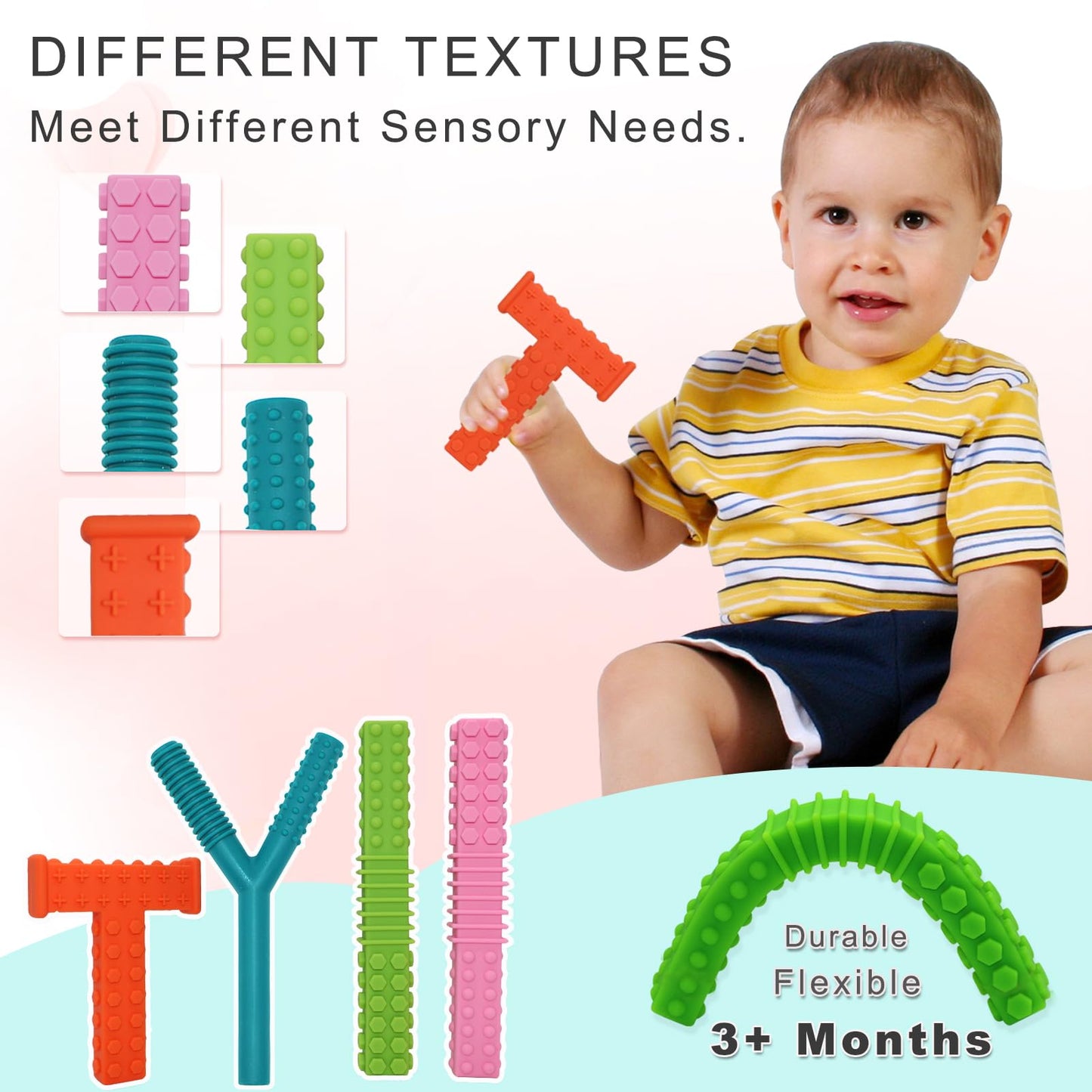 Sensory Chew Toys for Autistic Children, 4 Pack Silicone Chew Tube Teething Sticks Toys for Autism, ADHD, SPD, Chewies with Special Needs, Oral Motor