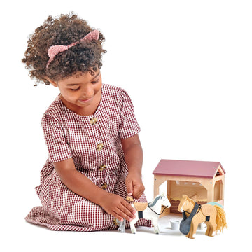 Tender Leaf Toys - The Stables - 13 Pcs Imaginative Horse Stables Play Set with and Accessories - Animal Learning Pretend Play and Promote Creativity
