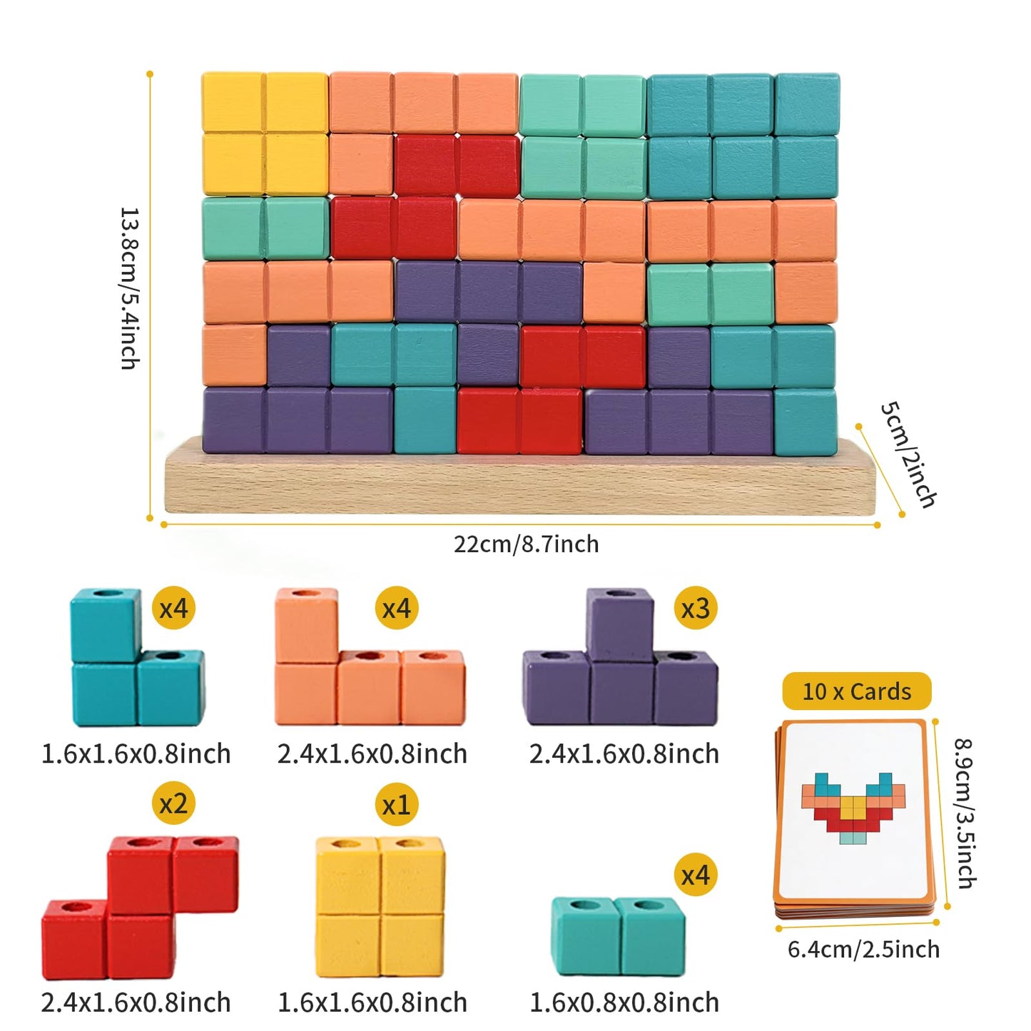 Wooden Block Puzzle, Montessori Toys Stacking Game, Preschool Educational Brain Teaser Puzzles for Toddlers and Kids Ages 3-5, Gift for Girls and Boys