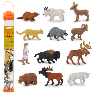 Safari Ltd. North American Wildlife TOOB - 12 Hand-Painted Mini Figurines Including Grizzly Bear, Bison, Moose, & More - Educational Toy Figures