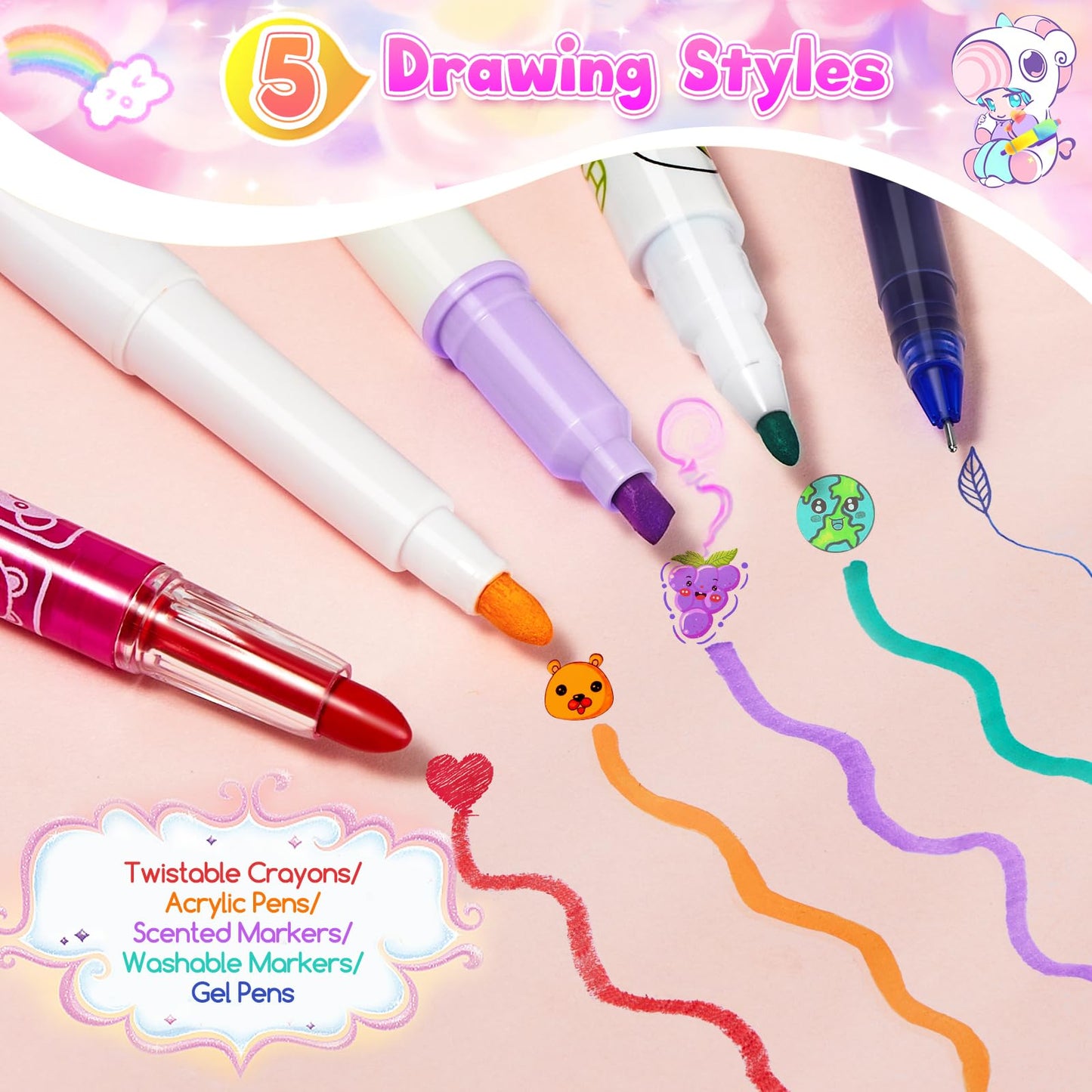 CGBOOM Scented Markers Set with Cute Pencil Case for Kids, 40 Counts Paint Markers as Art Supplies and Creativity Present to Girls, Birthday Gifts