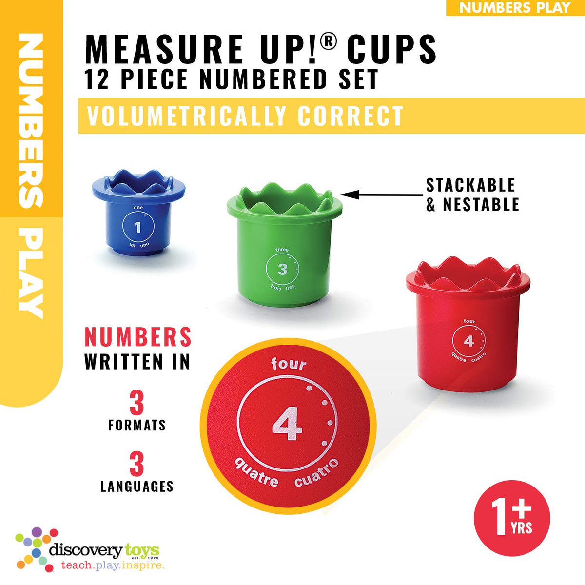 Discovery Toys Measure UP! Cups | Educational Stacking & Nesting 12 Piece Numbered Set| Kid-Powered Learning | STEM Toy Early Math Childhood